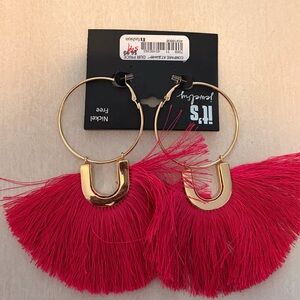 Vibrant Gold and Red Tassel Earrings